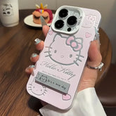 Luxury Pink Hello Kitty Silicone Case With Stand For iPhone  Soft Anti-Drop Full Coverage Cute